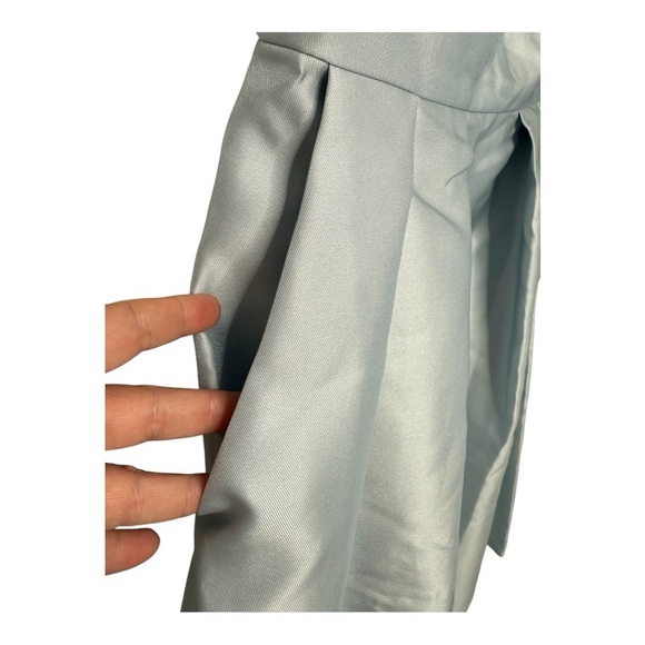 Alfred Sung Satin Twill V-Neck Pleated Skirt Cocktail Dress in Blue Mist D768 0R - Picture 7 of 14